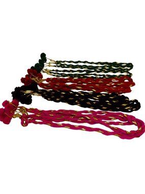 Braided Hair Accessories Gold Trim Pom Poms Set Of 4 Triple String 26" Long